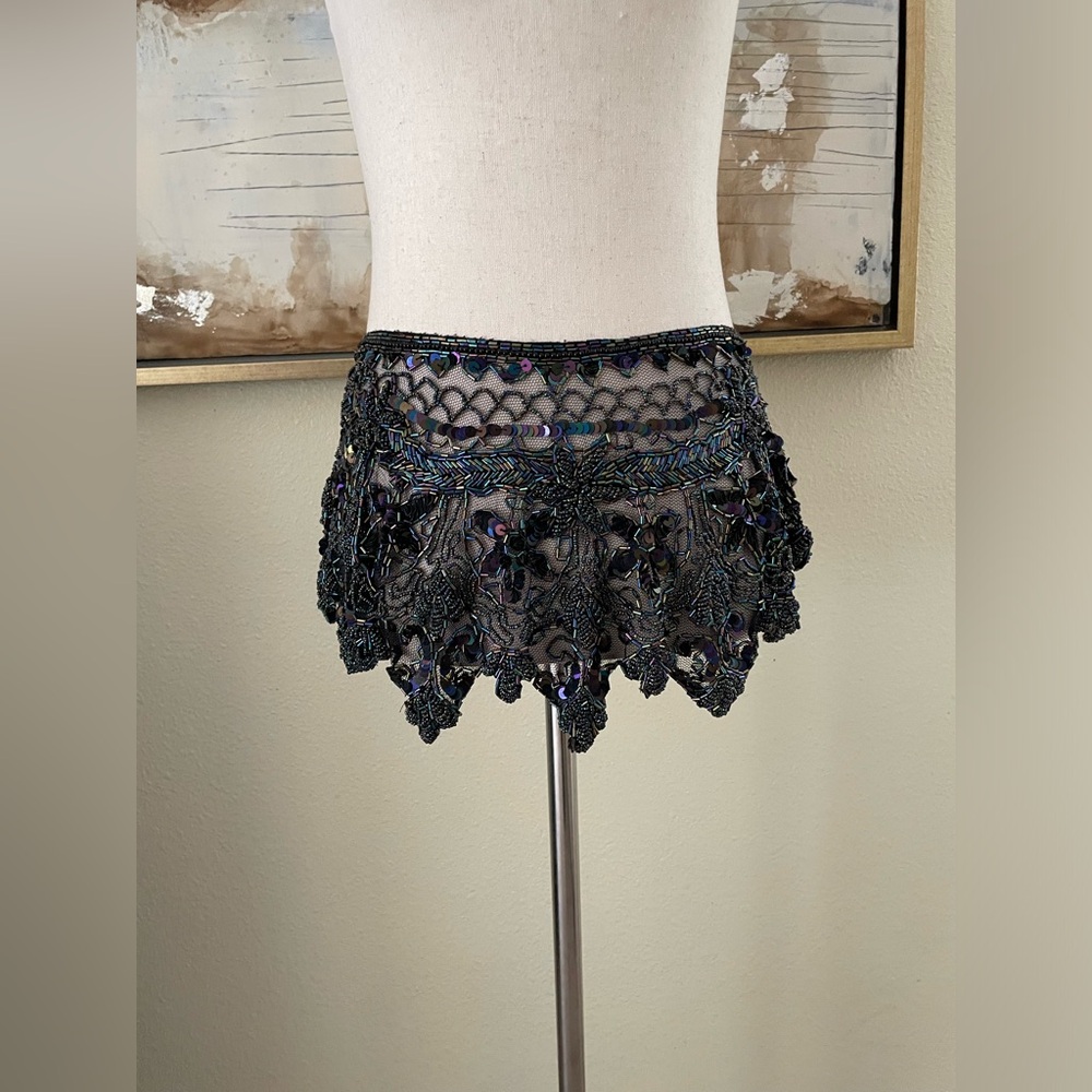 Western Fashion heavy hand beaded iridescent beads Shaw belly dancing skirt  EC~